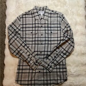 Men's Beige Black Plaid Shirt S